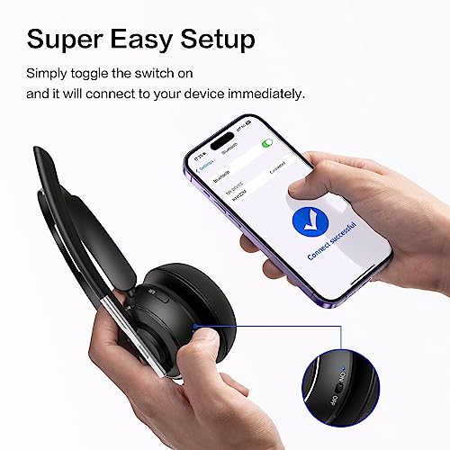 Bluetooth Headset with Microphone for PC - Noise Cancelling, USB Dongle & Mute Button