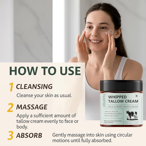 Grass-Fed Tallow Balm with Honey & Beeswax Deep Moisturizing Face & Body Cream Non-Comedogenic, Fragrance-Free For Dry Sensitive Skin Calms Redness 4.2 oz 2PCS