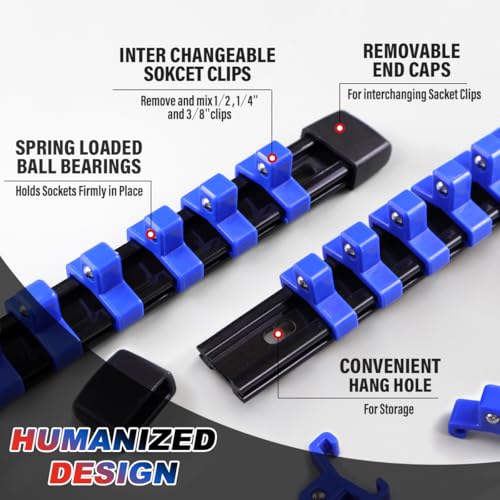 Heavy Duty 3-Piece Socket Organizer Rail Set for 1/4", 3/8", 1/2" Drive