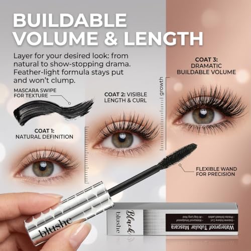 Blushe Waterproof Fiber Mascara with Metal Wand for Volume & Length