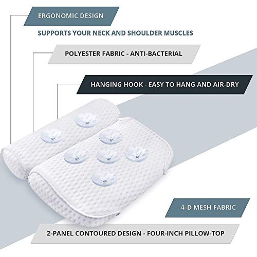 AmazeFan Bath Pillow with 4D Air Mesh Technology and Suction Cups - Supports Head, Neck, and Shoulders