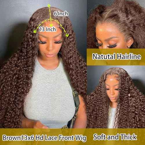 BIANFA 30 Inch Light Brown Deep Wave Lace Front Wigs Human Hair 220 Density 13x6 HD Lace Frontal Wig Curly Human Hair Pre Plucked Wig for Women Honey Brown Glueless with Natural Hairline