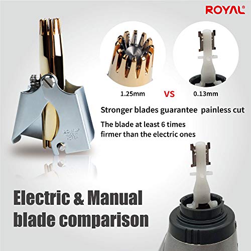 ROYAL Gold Manual Nose Hair Trimmer for Men - Battery-Free, Water-Resistant ET-4 Series (12 Dual Blades) Made in Korea