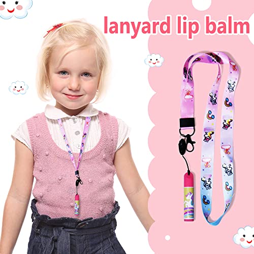 5 Pcs Fruit Flavored Lip Balm Set With Lanyard, Unicorn, Lip Care to Moisturize Dry Lips