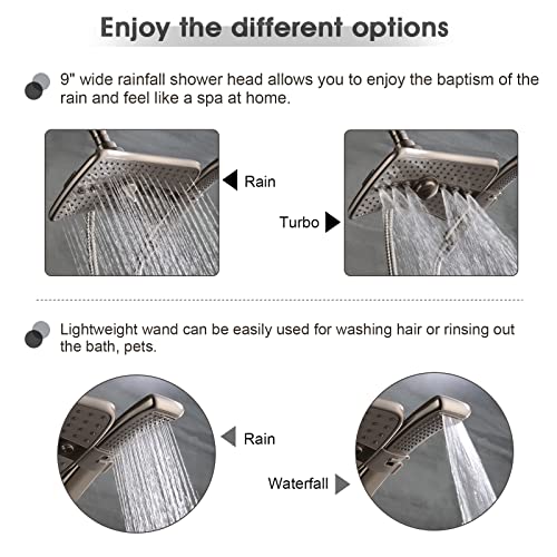 BRIGHT SHOWERS Brushed Nickel Shower Combo - Fixed and Handheld Heads With Grey Faceplates