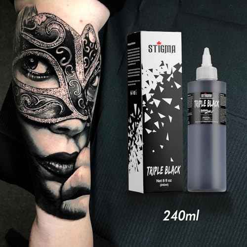STIGMA Triple Black Tattoo Ink 8OZ, Tattoo Ink Black Professional 240ml for Black Lining and Black Shading, Tattoo Supply for Tattoo Artist TI953-8OZ-TR
