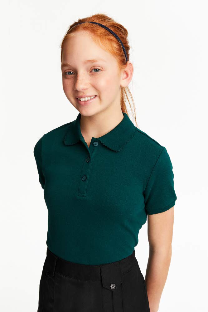 French Toast Girls' Picot Collar S/S Polo - Green, 6/6x