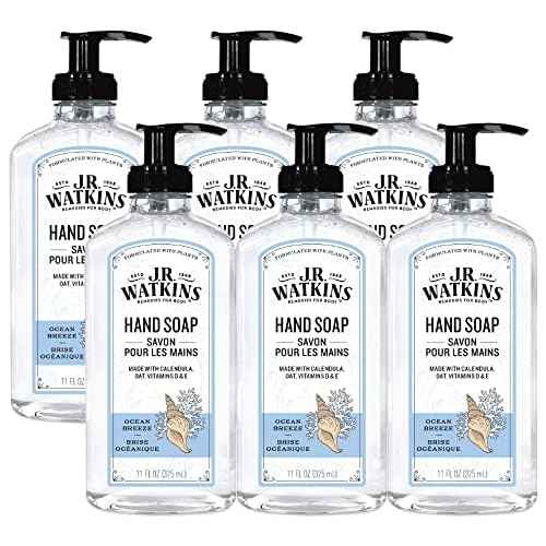 J.R. Watkins Gel Hand Soap, Scented Liquid Hand Wash for Bathroom or Kitchen, USA Made and Cruelty Free, 11 fl oz, Ocean Breeze, 6 Pack