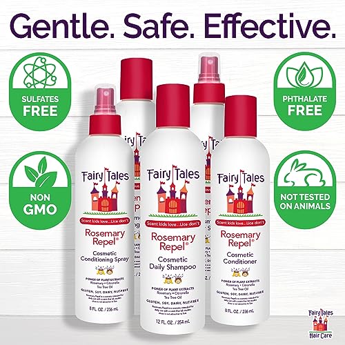Fairy Tales Rosemary Repel Daily Kids Shampoo, 12 fl oz., Conditioner, 8 fl oz. & Conditioning Spray, 8 fl oz. Star Trio? Kids Like the Smell, Lice Do Not
