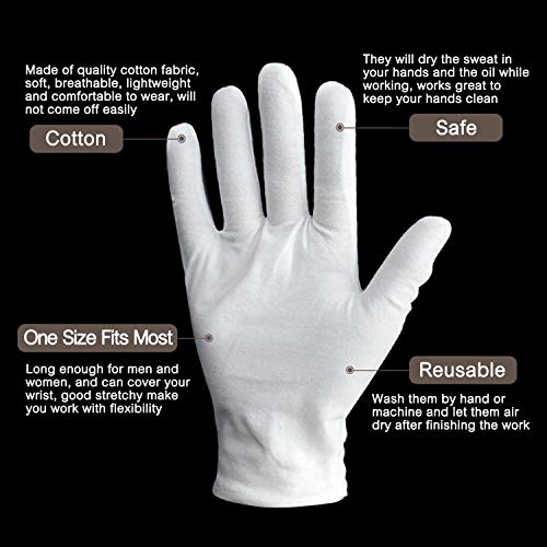 Soft White Cotton Gloves for Moisturizing Dry Hands & Eczema (Large)