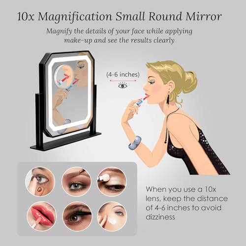 Lighted Makeup Mirror with 10x Magnifying Mirror, 3 Color Modes