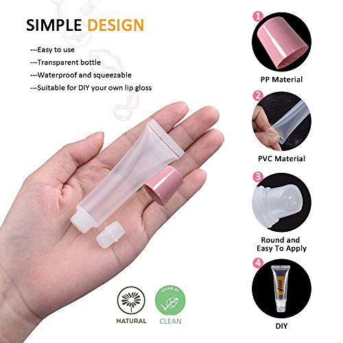 50PCS 10ml Pink Lip Gloss Tubes with Syringes & Labels