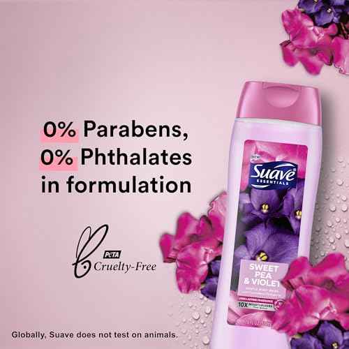 Suave Body Wash Variety 2-Pack, Sweet Pea & Violet + Wild Cherry Blossom ? Gentle Body Washes with Floral Blend Oil Essence, 18 Oz Ea