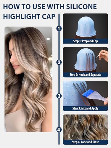 YOOVR Blue Hair Highlight Kit with Silicone Cap & Dye Brush - 12 Pieces