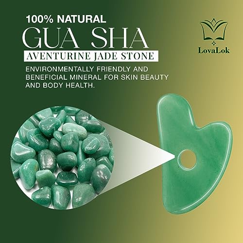 Lovalok Gua Sha Facial Tools, Gua Sha Stone, Guasha Tool for Face, Natural Jade Stone Green, Board for SPA Acupuncture Therapy Trigger Point Treatment Face Massage Tools and Face sculpting Tool