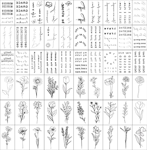 Temporary Tattoos 60 Sheets - Quotes & Floral Designs