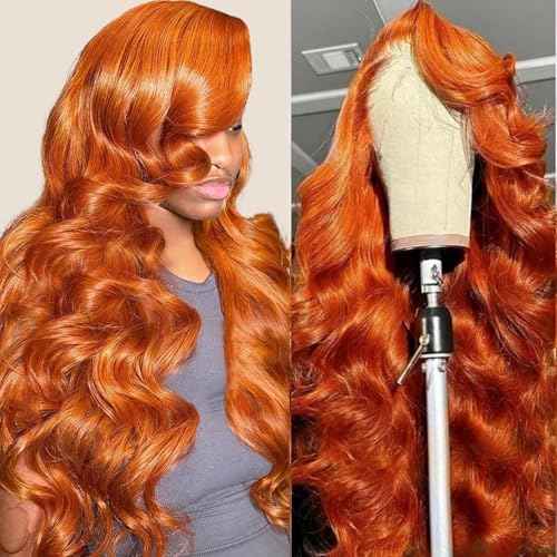 30 Inch Ginger Lace Front Wigs Human Hair 13x4 HD Transparent Ginger Orange Body Wave Human Hair Lace Front Wigs for Women 180 Density Pre Plcked Lace Frontal Colored Wig with Baby Hair
