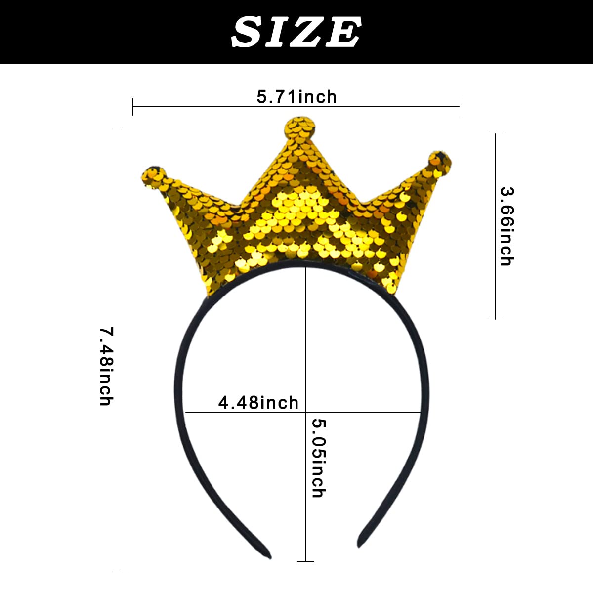 Totelux Sequins Crown Headband Girls Hair Bands Glitter Crowns Hair Hoop Women Hair Accessories for Party Favors Headdress Decoration Supplies Gift (Gold)