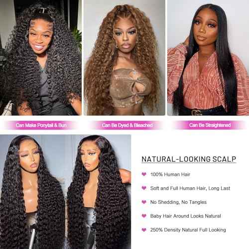26 Inch Deep Wave Lace Front Wigs Human Hair Wigs for Women 13x6 Deep Curly Lace Frontal Wigs Human Hair 250 Density HD Lace Front Wigs Human Hair Pre Plucked with Baby Hair