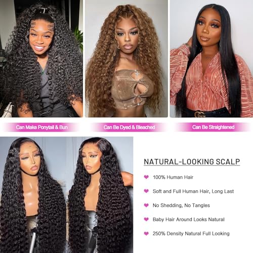 12 Inch Deep Wave Lace Front Wigs Human Hair Wigs for Women 13x6 Deep Curly Lace Frontal Wigs 250 Density HD Lace Front Wigs Human Hair Pre Plucked with Baby Hair