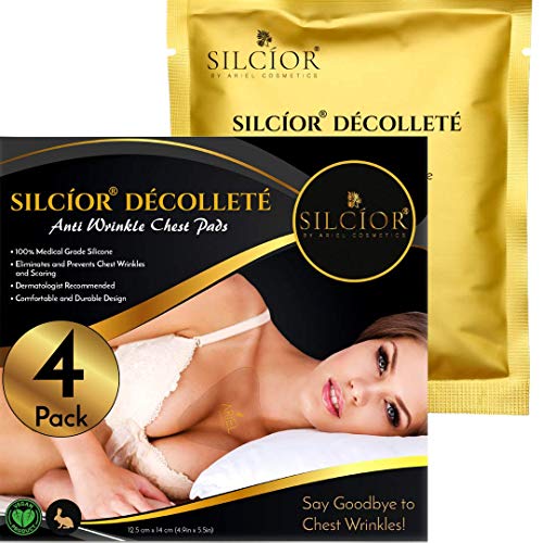 SILCÍOR 4 Pack Anti-Wrinkle Silicone Chest Pads for Wrinkle Reduction, Reusable & Skin-Friendly