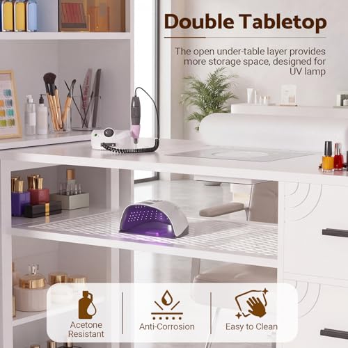Oakvera Mobile Manicure Table w/ LED Cabinet & Dust Collector