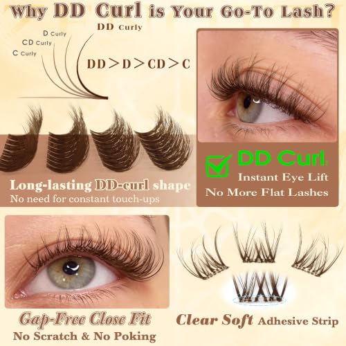 Brown Self Adhesive Lash Clusters - DD Curl Wispy Lashes