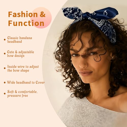 6-Pack Vintage Paisley Knotted Headbands with Adjustable Bow