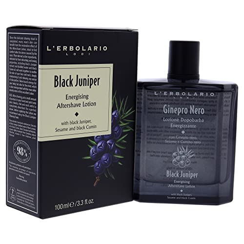 L'Erbolario Energizing After Shave Lotion - Hydrating Aftershave for Men for Soothed Face and Neck - Woody Post Shave Cream - Black Juniper - 3.3 oz
