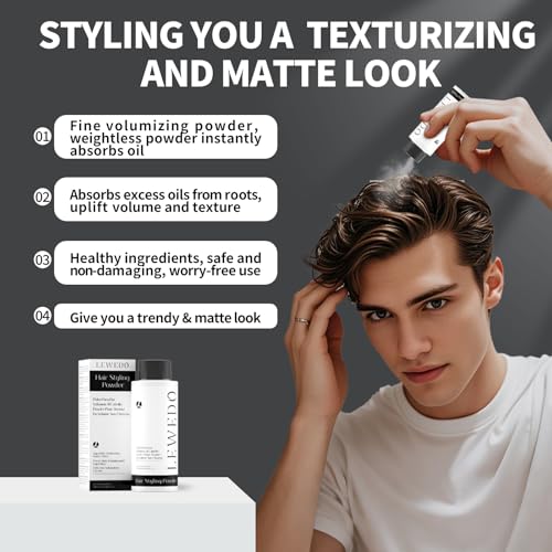 Lewedo 0.7oz Volumizing Styling Powder for Men - Natural Volume, Matte Finish & Adjustable Nozzle
