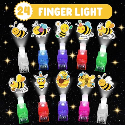 72 PC Bee Party Favors Set - 24 LED Finger Lights & 48 Glow Tattoos