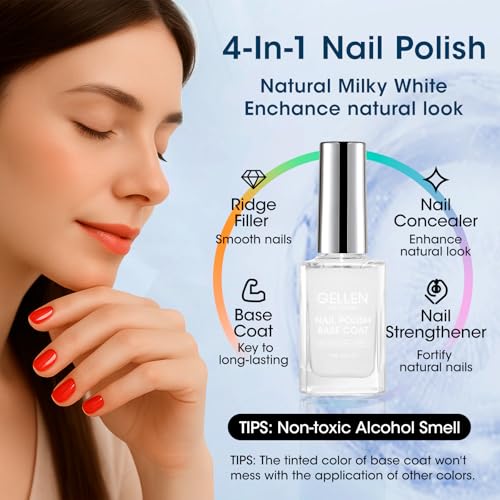 GELLEN Clear Nail Polish Base Coat | Quick Air-Dry, Calcium-Strengthened
