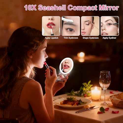 Compact Makeup Mirror with Lights - 3.5" Portable, 2-Sided, Lightweight & Shatterproof, Folding Magnifying Mirror 2X/10X, for Women