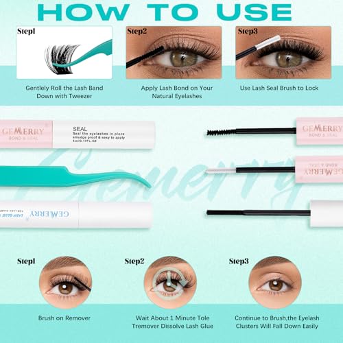 GEMERRY Lashes Clusters Kit Thick Lash Clusters 2 Styles 728Pcs Fluffy Lash Clusters Kit with Waterproof Bond and Seal Remover Tweezers for Beginners£¨2X 100P+200P£©