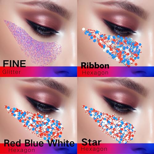 4 Jar Patriotic Face Glitter Set - Red White Blue 4th of July
