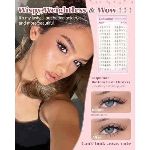 Calphdiar Bottom Lashes Naturtal 5-7MM Bottom Eyelash Clusters Clear Band Lower Individual Lashe CC Curl Cluster Eyelash Extensions Pre-Mapped Lash Clusters for Everyday Looks Easy to Use