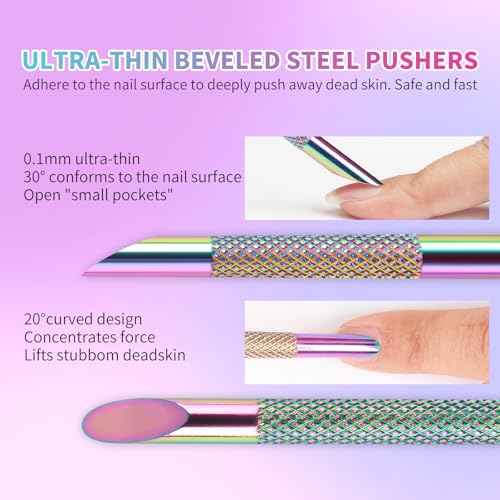 Pre-Treatment Cuticle Pusher, ASTONFOG Dual Ended Cuticle Remover Russian Prep Nail Pushers 100/180 Grit Sandpaper Sheets for Fingernails Toenails Manicure Pedicure Nail Art Care Tools