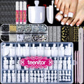Square White Press On Toenails Kit, 15 Sizes with Glue