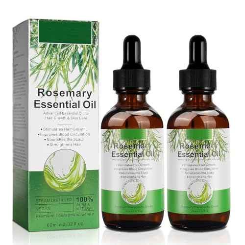 2 Pack Rosemary Oil for Hair Growth, Natural Essential oil with Aromatic Experience, Organic Pure Rosemary Essential Oil for Beard Growth, Eyelash Care, Nourishes the Scalp, Skin Care