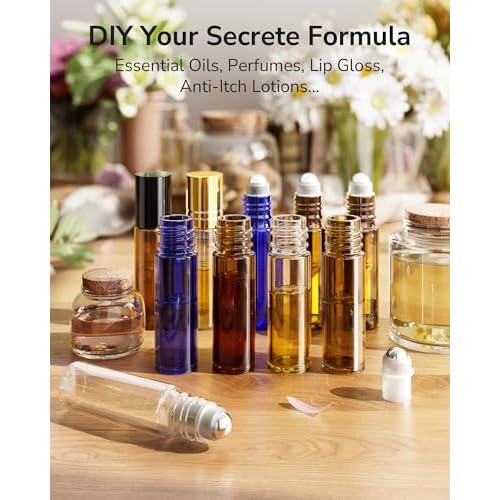 ULG 24-Pack Essential Oil Roller Bottles 10ml, Empty Bottles with Stainless Steel Roller Balls and Waterproof Labels, Clear Roller Balls For Essential Oils