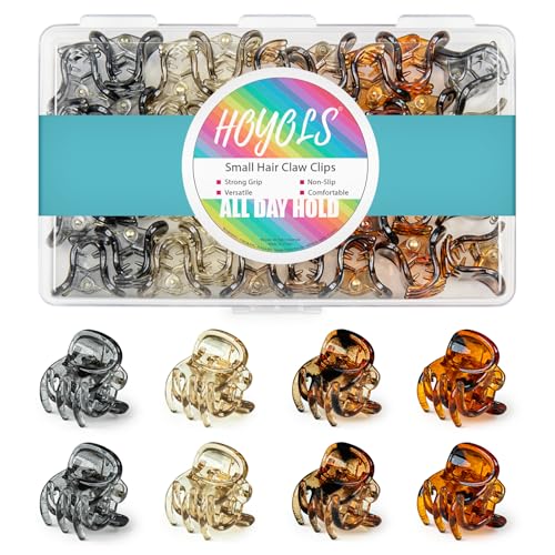 HOYOLS 36 Pcs Small Hair Claw Clips, Mini Tiny Tortoise Claw Clip Half up Plastic Hairclips for Women Girls Thin Short Hair Accessories Strong Grip No Slip Hair Jaw Clip Bulk (Amber Glow Mix Color)