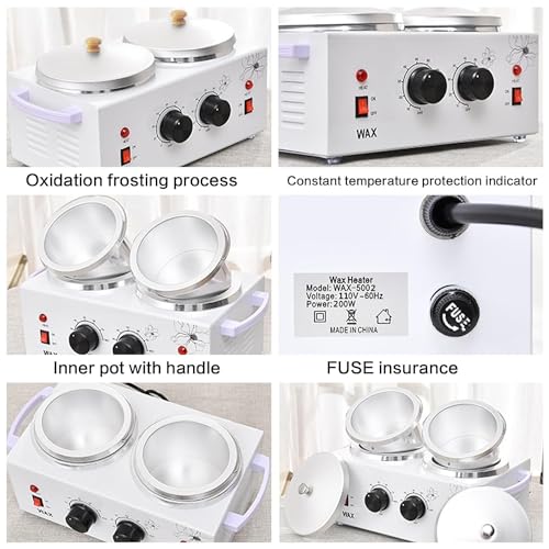 1.2L Double Portable Wax Warmer Machine for Painless Hair Removal, Women Men Professional Wax Heater with Adjustable Temperature Set, 40pcs Sticks