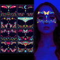 Glow in the Dark Face Tattoo Stickers - 8 Fluorescent Designs