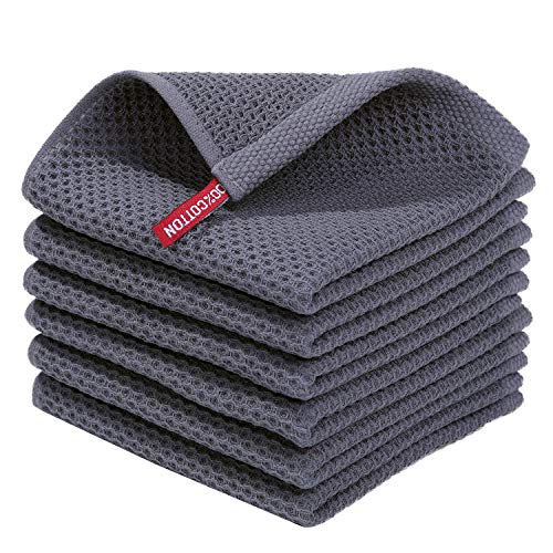 Homaxy 100% Cotton Waffle Weave Dish Cloths - 6-Pack, 12"x12", Dark Grey
