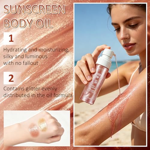 SPF 30 Body Glow Oil - Shimmer Sunscreen for Face & Body
