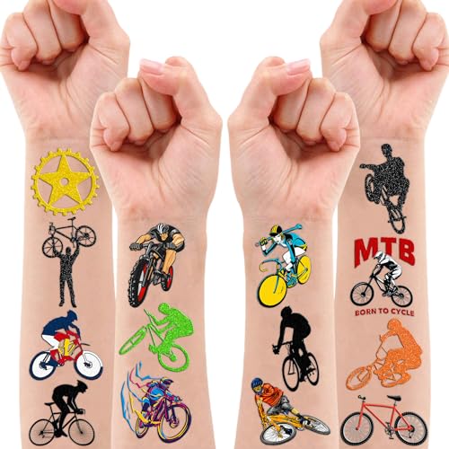 96PCS Cool Bike Bicycle Temporary Tattoos Birthday Party Decorations Favors Supplies Decor Extreme Mountain Dirt Biking BMX Sports Stickers Gifts For Kids Adults Boys Girls School Prizes Carnival