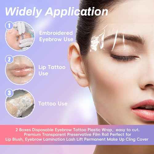 3 Boxes Disposable Eyebrow Tattoo Plastic Wrap with Ergonomic Slicer, Premium Transparent Preservative Film Roll Perfect for Lip Blush, Eyebrow Lamination Lash Lift Permanent Make Up Cling Cover