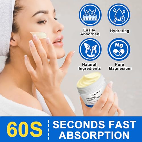 Magnesium Cream, Magnesium Lotion, Highly Concentrated Magnesium for Leg, Muscle, Joint Car, Magnesium Oil Cream with Pure Zechstein Magnesium, Topical Magnesium Chloride, Easy Absortion, 3.17G