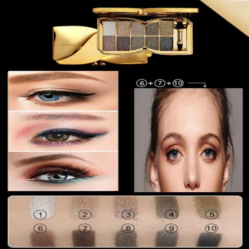 Sparkly Eyeshadow Palette&Shimmer Eyeshadow Palette&Glitter Eyeshadow Palette,Gold Glitter Highly Pigmented Long Lasting Waterproof Sweatproof Make Up Palettes for Women (10 COLOR)