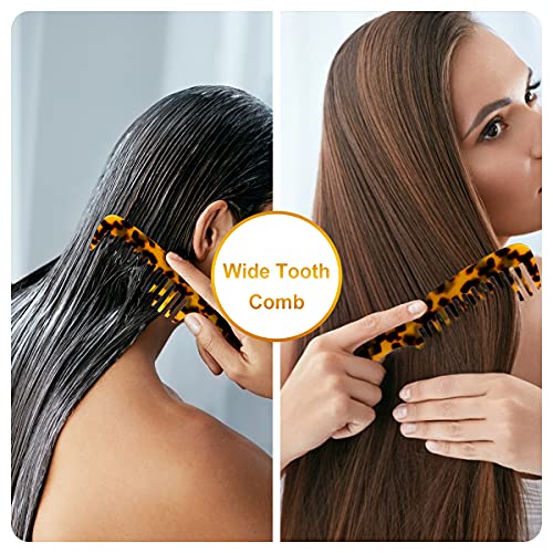 Large Wide Tooth Hair Comb, LADYAMZ [Tortoise Shell] Cellulose Acetate Round Tooth Comb for Straight/Curly Hair,Short/Long Hair Women Men or Kids, Easy Detangling Wet or Dry, Anti-static (Brown)